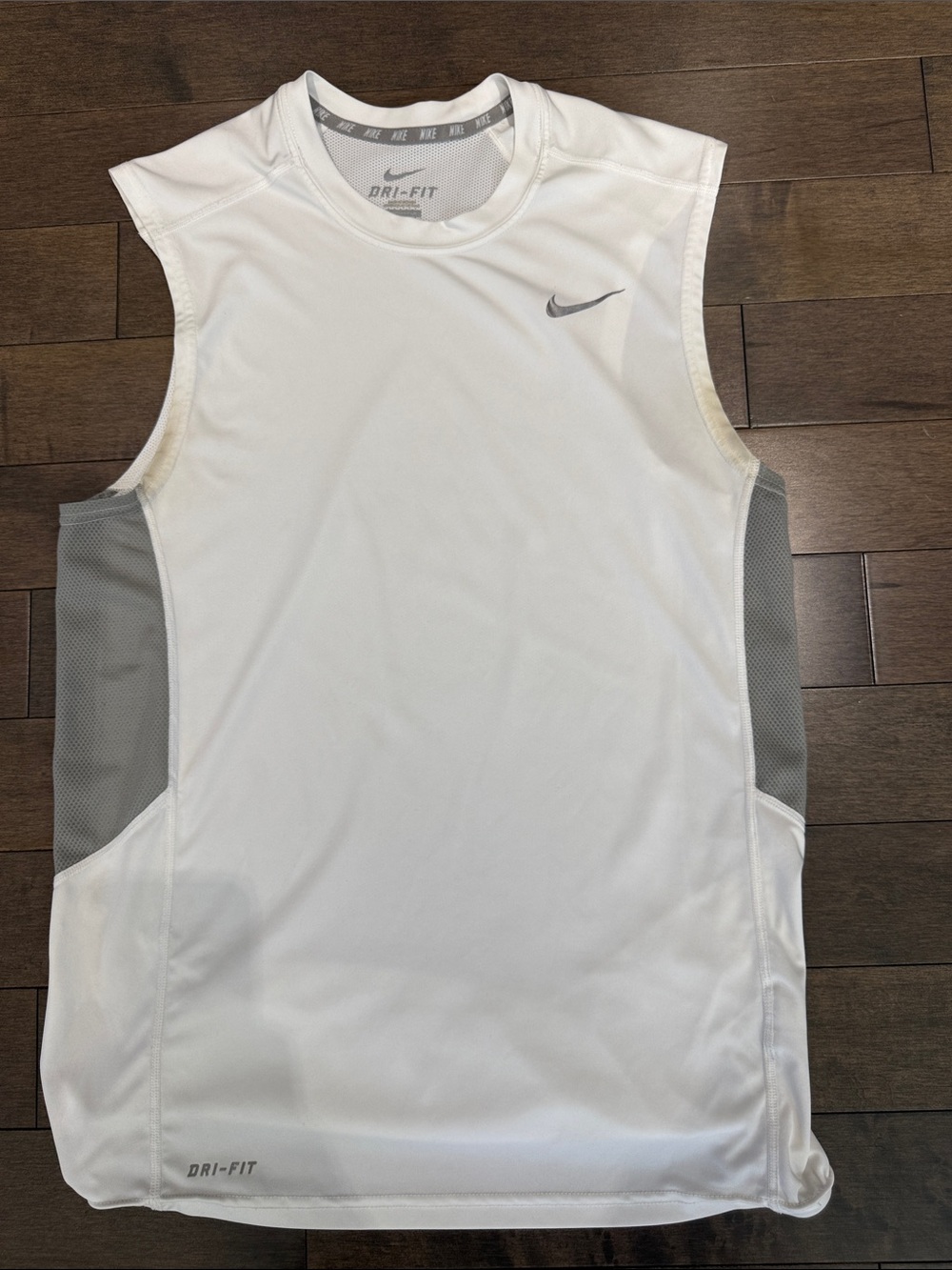 Nike White Sleeveless Dri-FIT Training Tank with Gray Accents